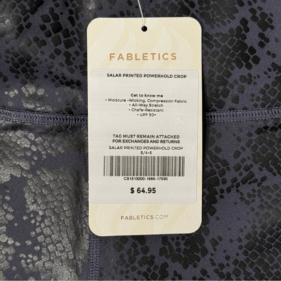 Fabletics Snake Printed Powerhold Crop Leggings - Gray/Black - Size S (4-6) NWT! - Picture 7 of 8